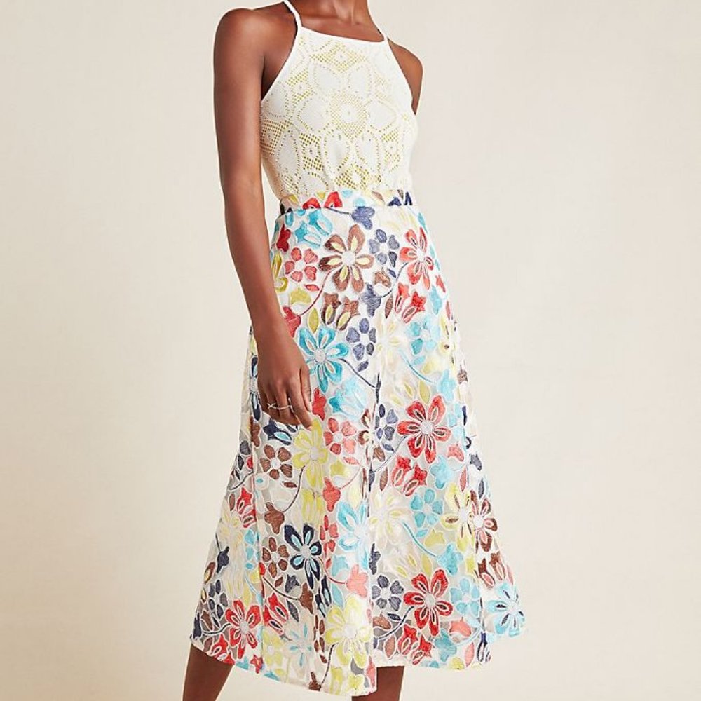 Eva Franco Meghan Embroidered Midi Skirt